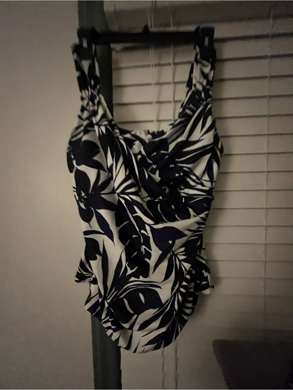 Lands' End Navy and White Floral One-Piece Swimsuit